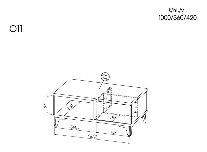 Dohányzóasztal typ O11 Onley (fényes fehér + riva tölgy)