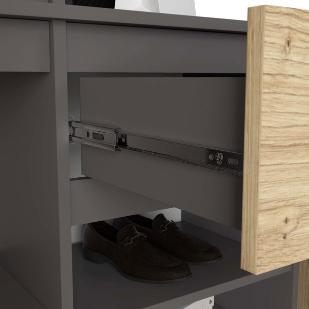 Predsieňová zostava Enteruno (sivý grafit + dub artisan) (so zrkadlom)