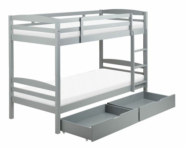 Pat etajat 90 cm Reggeton (gri) (cu somieră și sp. depozitare)