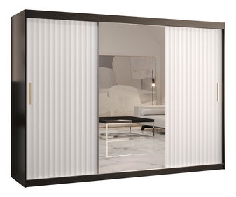 Dulap de haine cu oglindă 250 cm Riana Wa 2 250 (negru + alb mat)