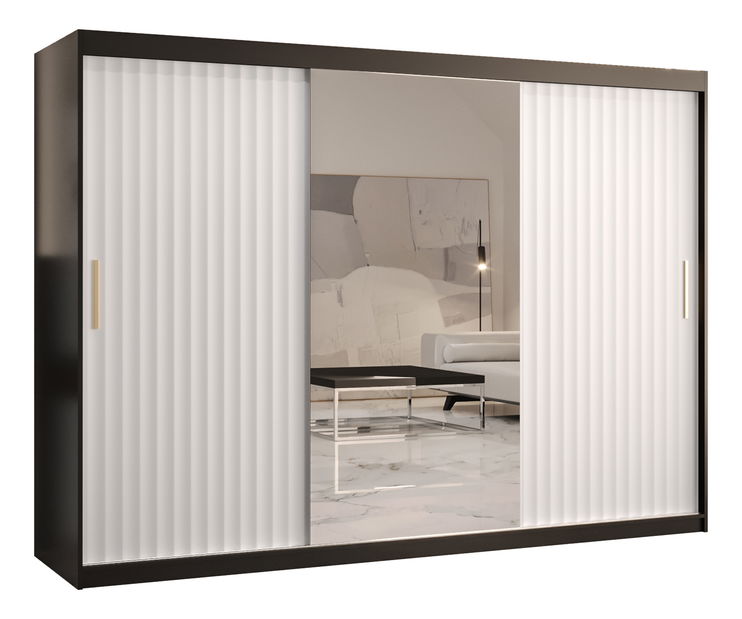 Ruhásszekrény tükörrel 250 cm Riana Wa 2 250 (fekete + matt fehér)