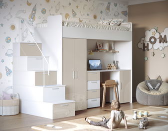 Gyerekágy Ruby IV S (fehér + fényes bézs) (ágyrácsokkal)