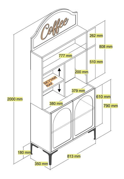 Kuhinjska vitrina Lyantela 80 (krem + crna)