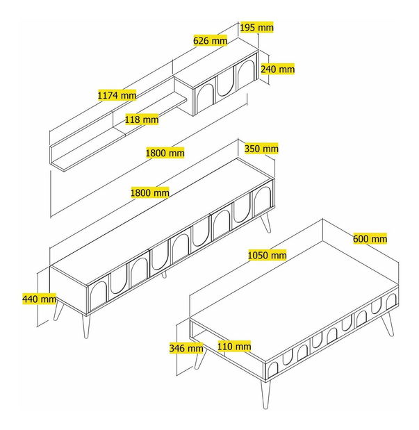 Set mobilier living Lyantela (Crem + Nuc)