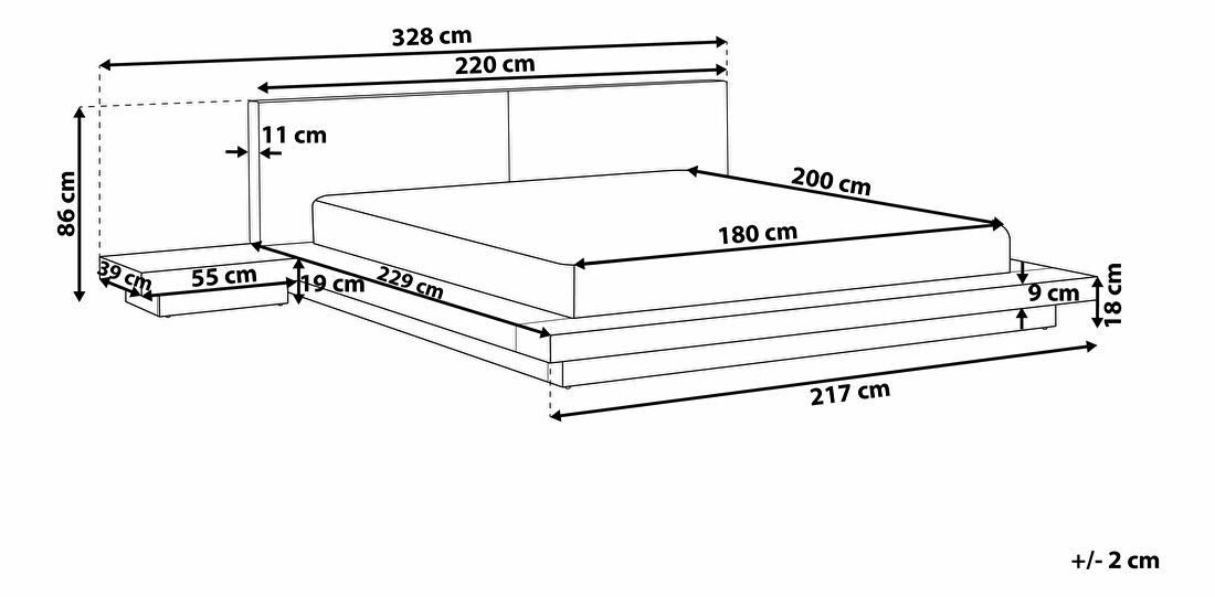 Bračni krevet 180 cm ZEPHYRE (s podnicom) (bijela)