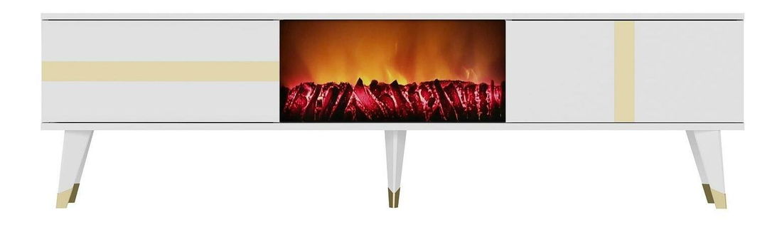 TV asztal/szekrény kandallóval Vekika 3 (fehér + arany) 
