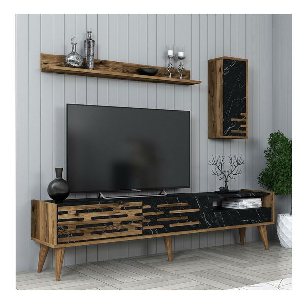 Obývacia stena Tonase (orech + čierna + mramor)