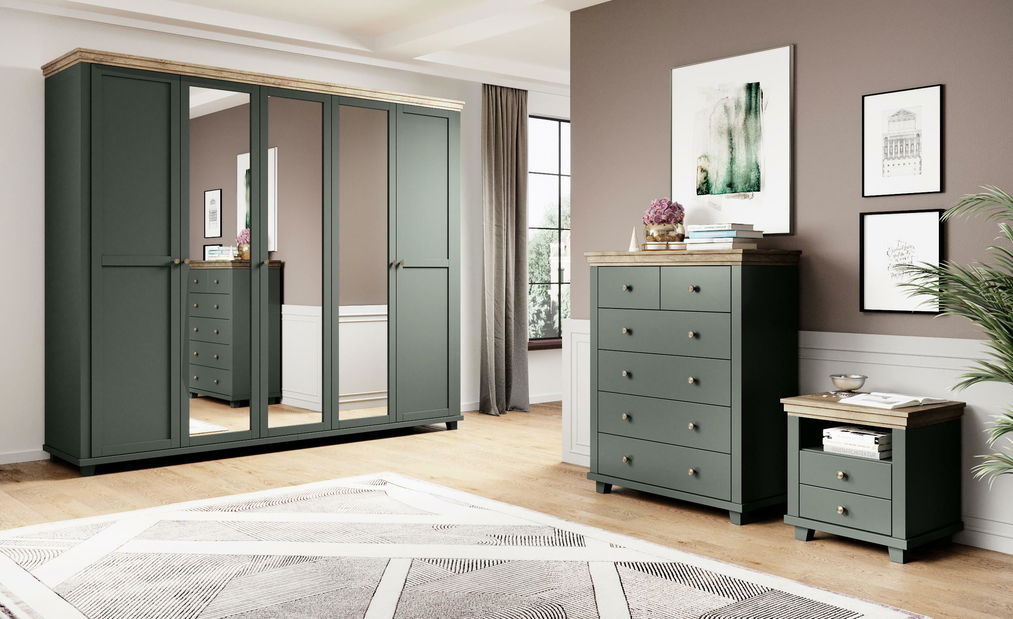 Šatníková skriňa Elvina S ZJU19 (zelená + dub lefkas tmavý) (so zrkadlom)