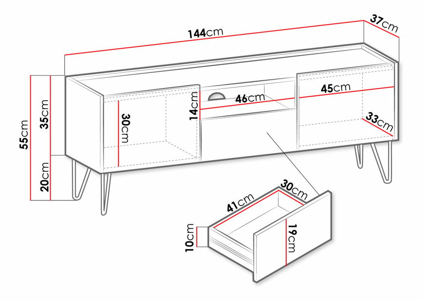 Masă TV Amaryllis ARTV144 (negru grafit + marmură regească negru) *vânzare stoc
