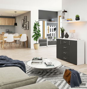 Komoda Kuerten (bijela + grafit)