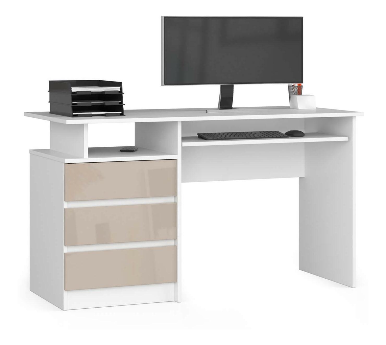 PC asztal Bronte (fehér + fényes cappuccino)