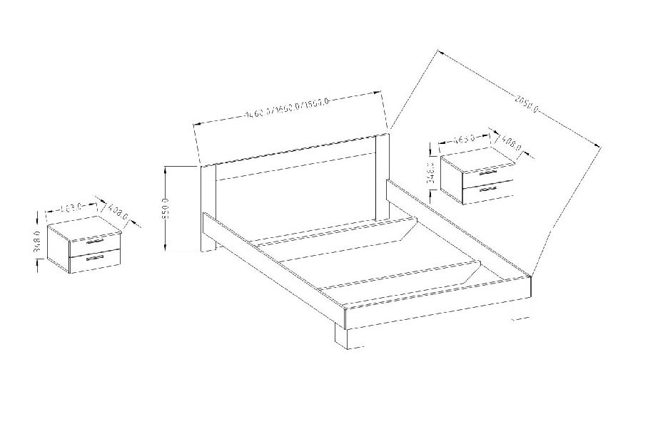 Manželská posteľ 180 cm Verwood Typ 52 (s nočnými stolíkmi) (dub artisan + dub čierny) *výpredaj
