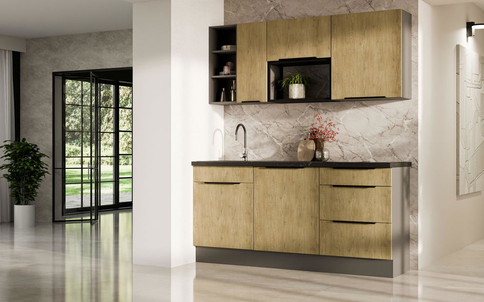 Bucătărie 180 cm Carminia 1 (stejar cremona + antracit)