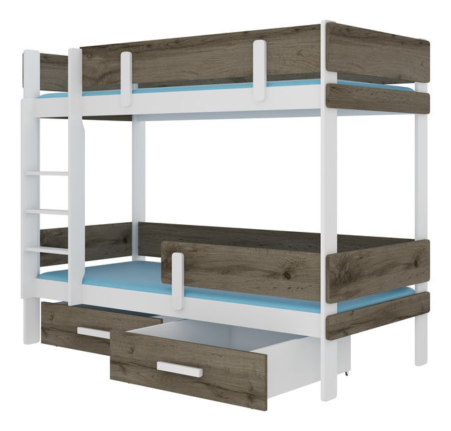 Dječji krevet na kat 180x80 cm Ellen (s podnicom i madracem) (bijela + hrast sivi)