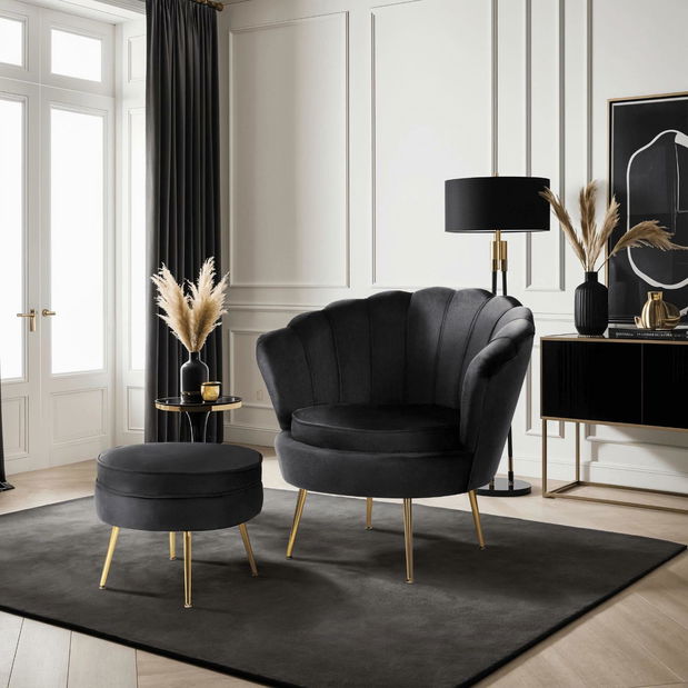 Fotoliu Guarida (negru) (cu taburete)