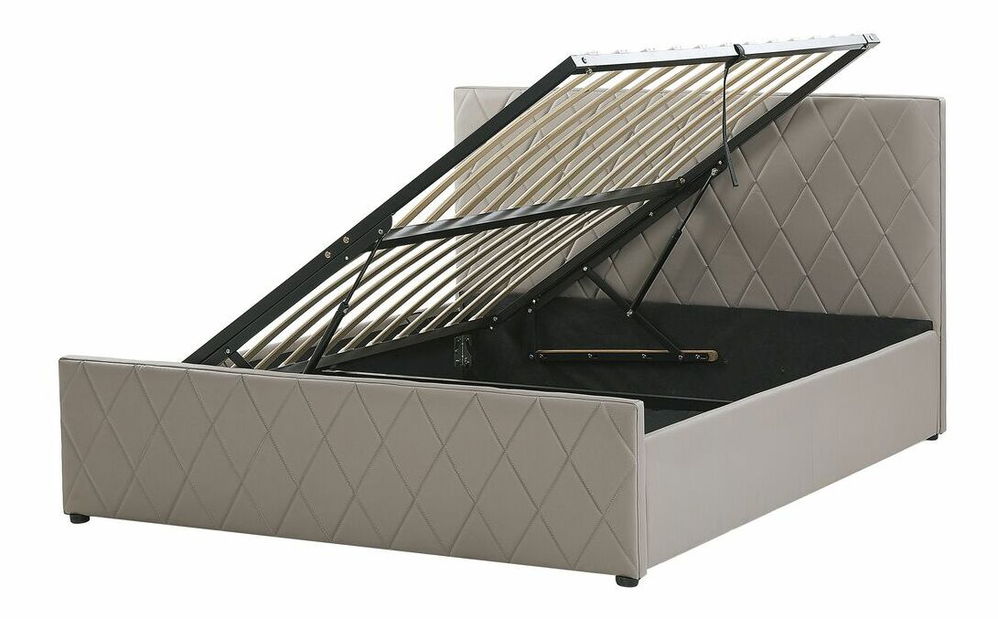 Pat matrimonial 180 cm ROFARIO (gri) (piele artificială) (cu somieră și sp. depozitare)