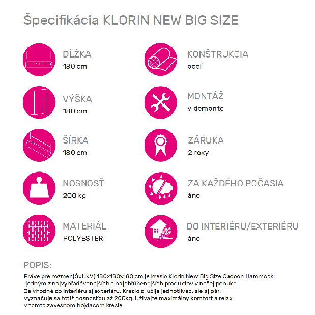 Závesné hojdacie kreslo Klarina (červená) (veľké)