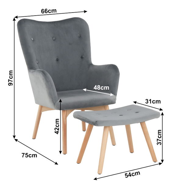 Kreslo s taburetkou Lance New (sivá) *bazár