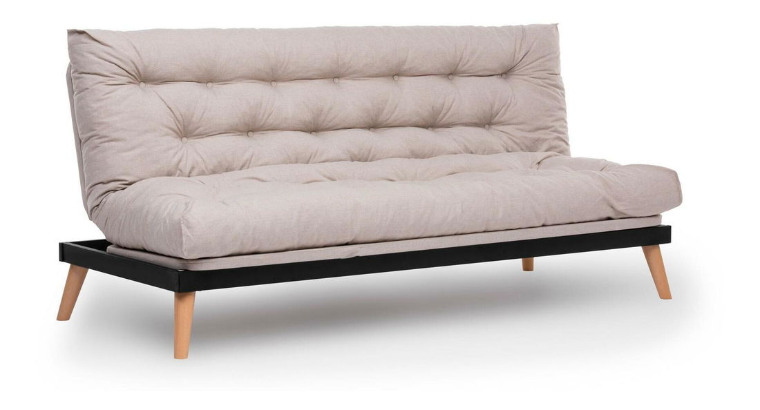 Rozkladacia pohovka Sakotta (krémová + drevo)