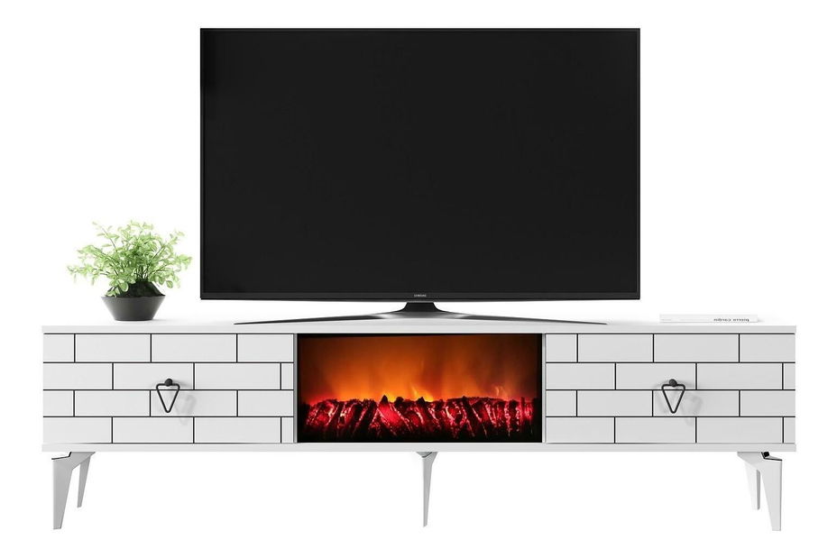 TV asztal/szekrény kandallóval Bisena (fehér) 