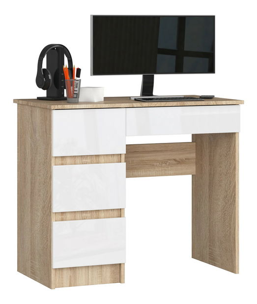 Masă PC Benicio II (Stejar sonoma + alb lucios) (S)