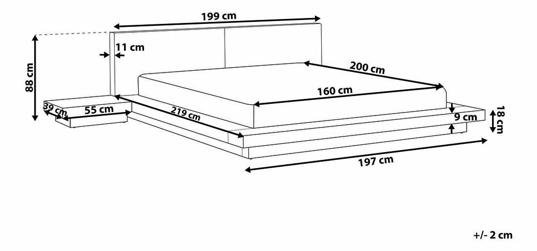 Bračni krevet 160 cm ZEPHYRE (s podnicom) (svijetlo drvo)