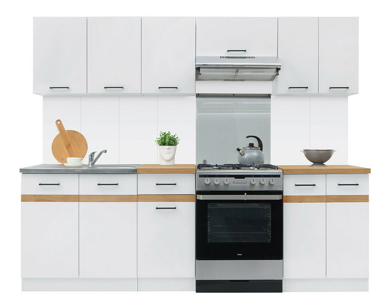 Kuchyňa BRW Junona line 240 cm lesk biely + dub craft zlatý