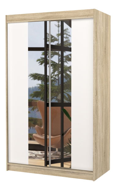 Ruhásszekrény Madio (szonoma tölgy + fehér) (tükörrel)