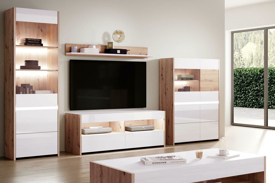 Mobilier living Gubi 1 (stejar artisan + alb lucios)