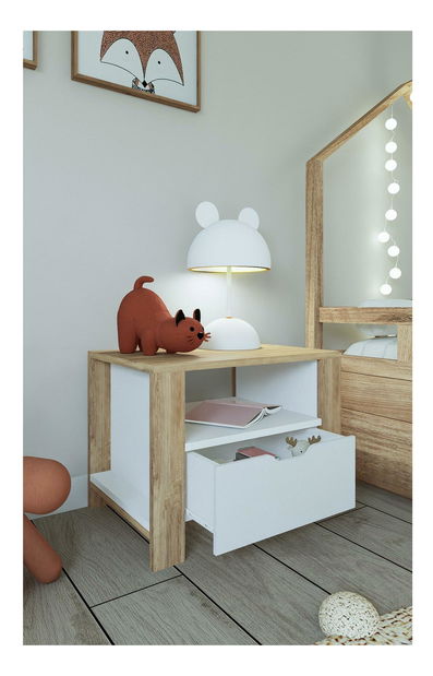 Nočný stolík Nisae 25 (orech svetlý + biela)