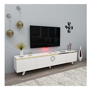TV asztal/szekrény Bamete (fehér + arany) 