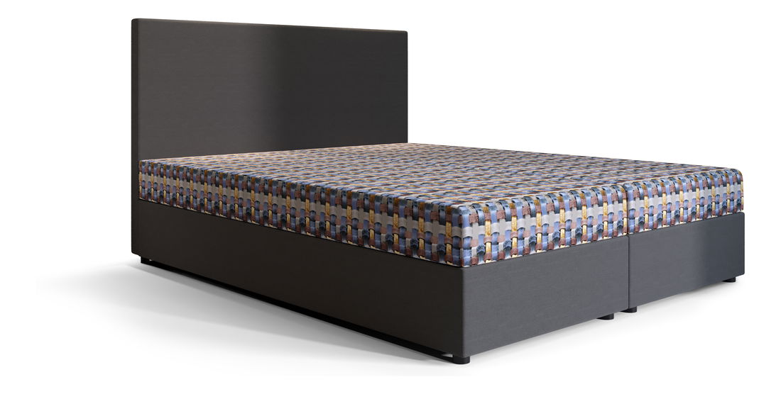 Manželská posteľ Boxspring 160 cm Skonto (tmavosivá + vzor pletený) (s matracom a úložným priestorom)