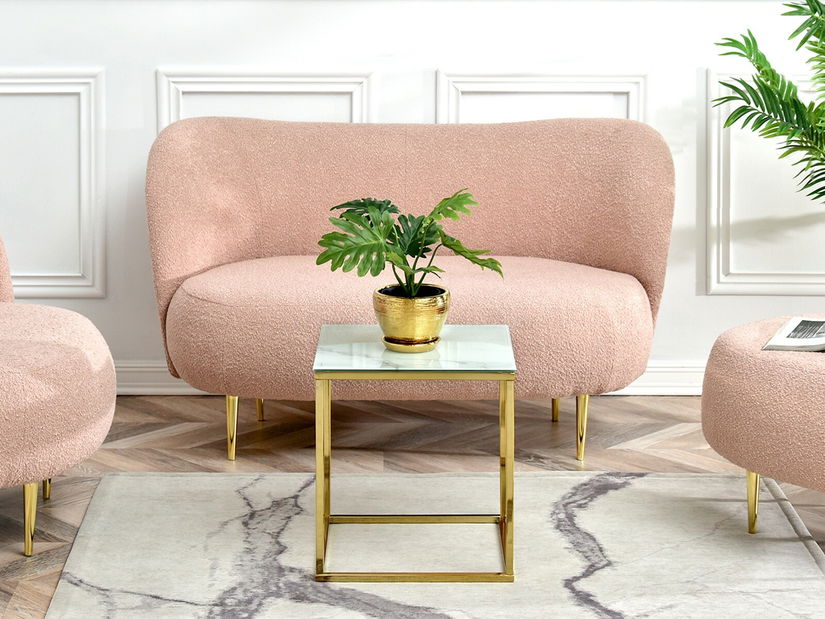 Konferenčný stolík Bella S (biely mramor + zlatá)