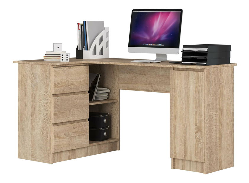 Rohový PC stolík Bevin (dub sonoma) (L)