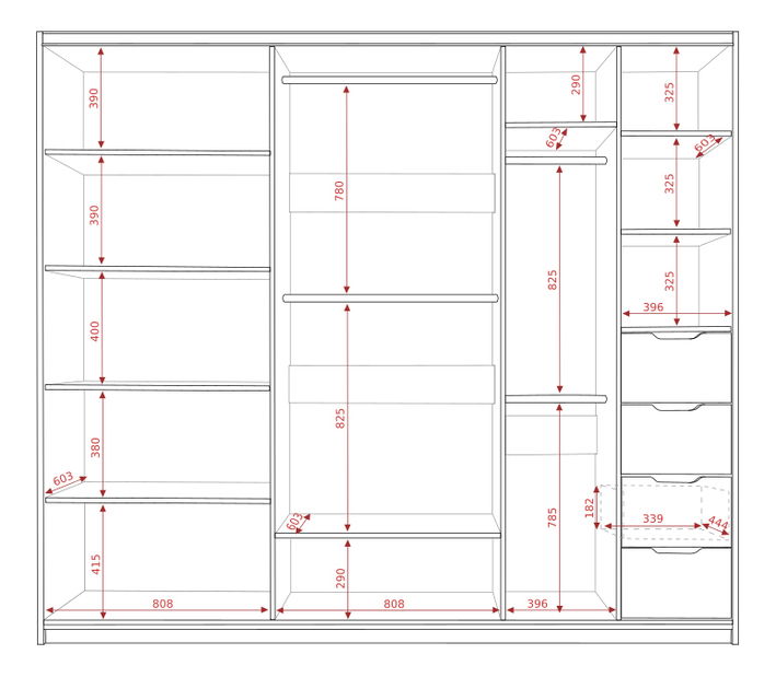 Ormar za garderobu Desayuno DSZ250 (hrast monastery + crni sjaj)