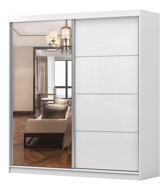 Dulap de haine Mebur 35 200 (alb + Oglindă + alb lucios)