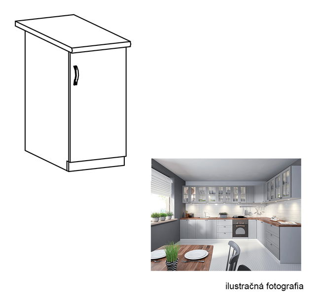 Alsó konyhaszekrény D40 Lanaya (fehér + matt szürke) (J)