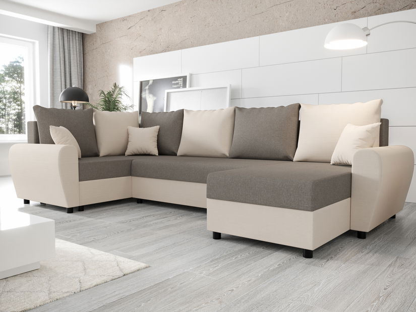 Kutna garnitura u obliku slova U Fleur Long (krem + siva) (L)