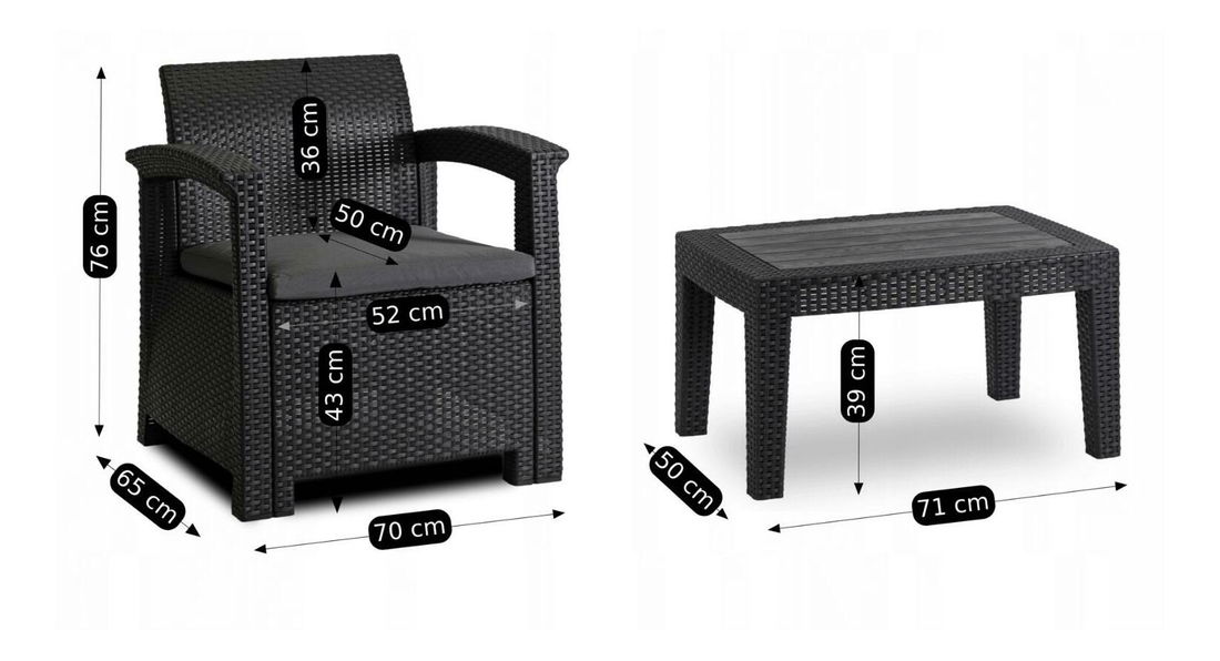 Záhradný set Consulto (čierna + tmavosivá) (pre 4 osoby)