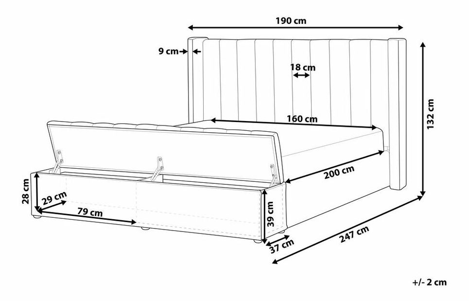 Bračni krevet 160 cm NAIROBI (tekstil) (siva) (s podnicom)