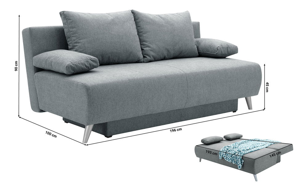 Sofa na razvlačenje Pelona (siva) (s prostorom za odlaganje)