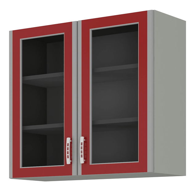 Felső konyhaszekrény Elissa 80 GS 72 2F (szürke platina + bordó)