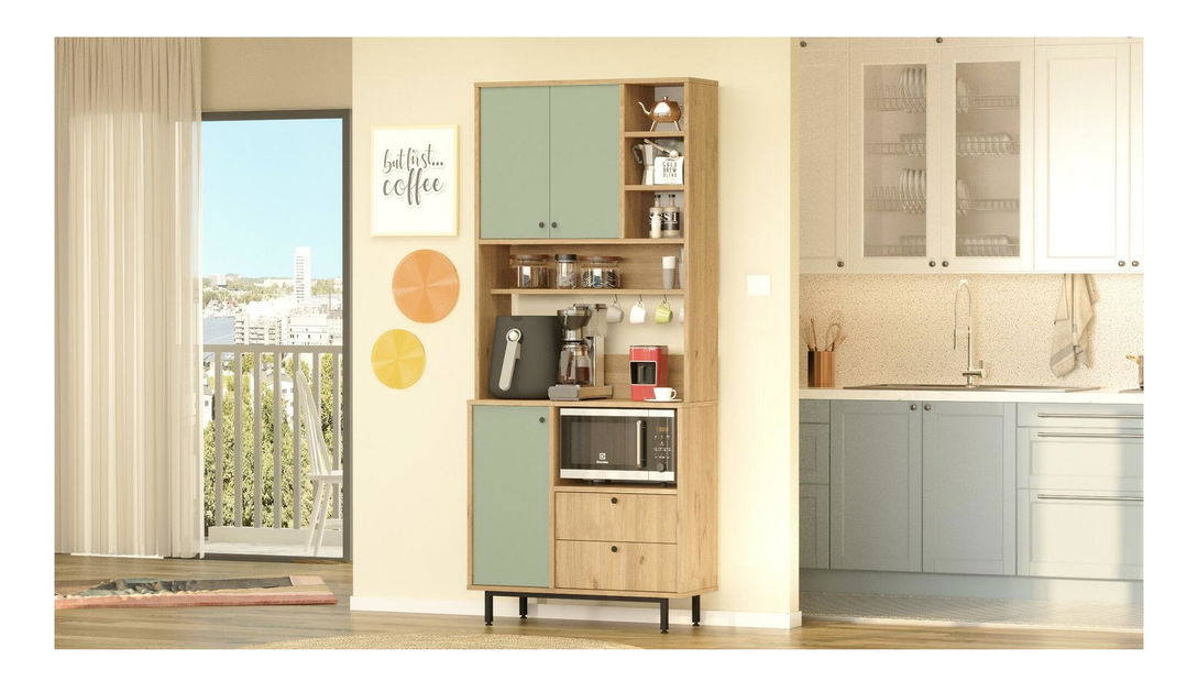 Polcos szekrény Rebutia 6 (tölgy + zöld)