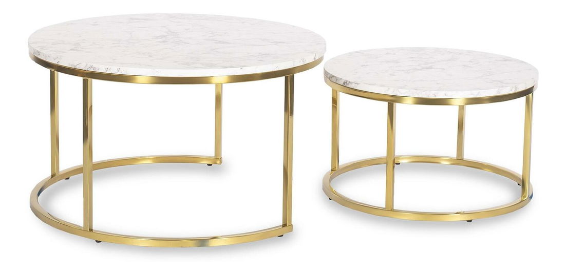 Set 2 konferenčných stolíkov Oponia Max (mramor + zlatá) 