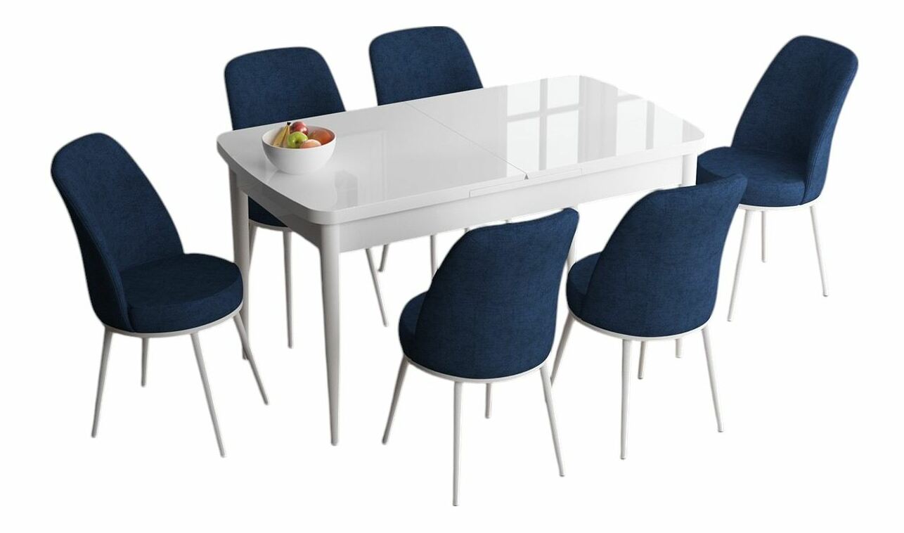 Jedálenský set Hana (biela + námornícka modrá) (pre 6 osôb)