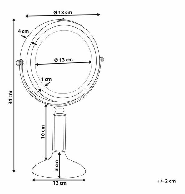 Kozmetické zrkadlo Brita (zlatá) (s LED osvetlením)