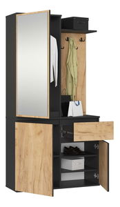 Set za predsoblje Enteruno (crna + hrast craft) (s ogledalom)