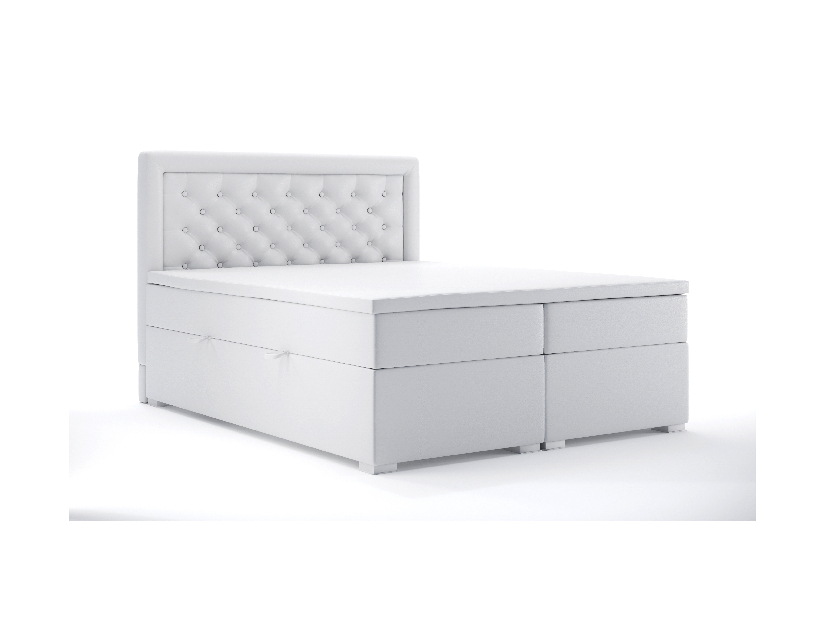 Manželská posteľ Boxspring 180 cm Gllamy (biela ekokoža) (s úložným priestorom)