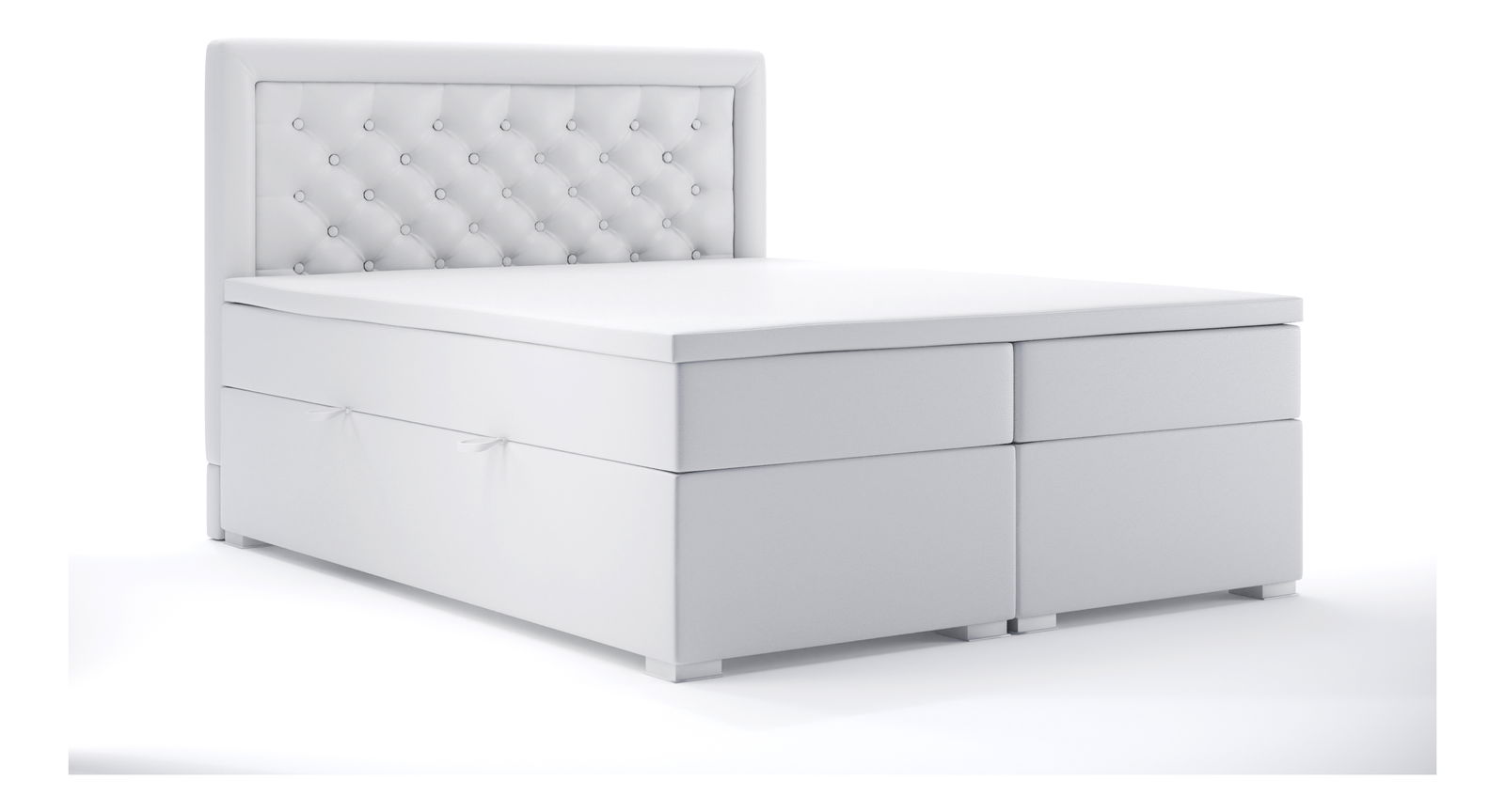 Pat matrimonial Boxspring 140 cm Gllamy (alb piele ecologică) (cu sp. depozitare)