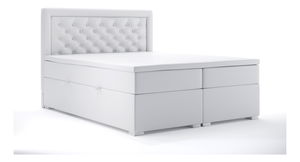 Pat matrimonial Boxspring 160 cm Gllamy (alb piele ecologică) (cu sp. depozitare)